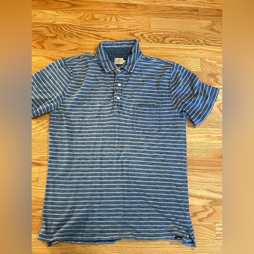 Faherty Mens Blue and Pink Striped Shirt Large 100% cotton